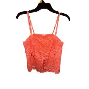 Felina Salmon Lace Floral Cami Top W/Ribbon Sz M